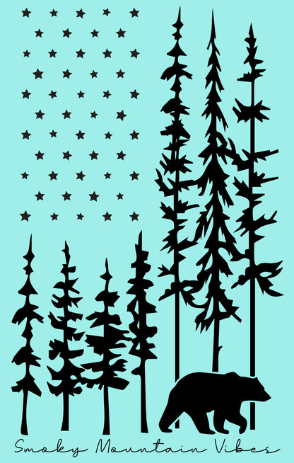 American Flag Shaped Forest with Black Bear Racerback Tank